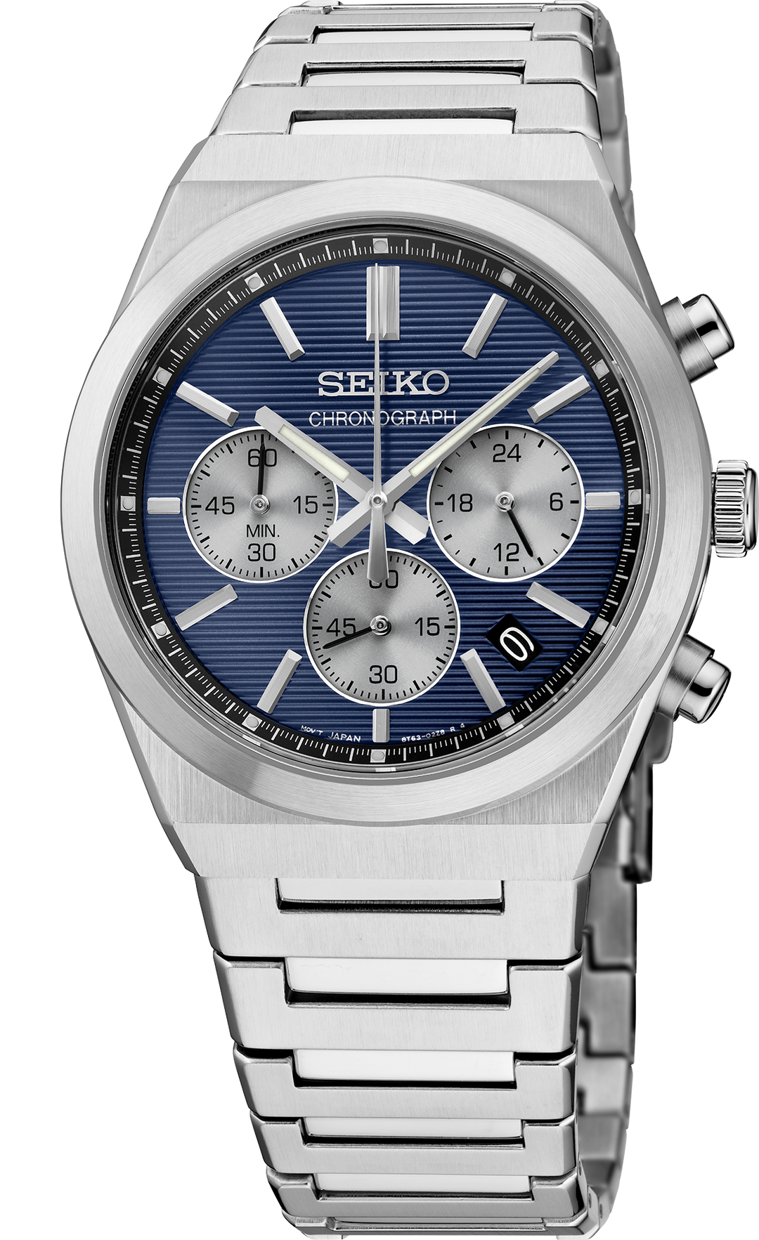 Seiko SSB453 blue dial quartz chronograph watch